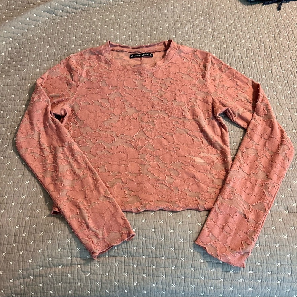 Abercrombie & Fitch Women’s Rose Lace Semi Sheer Crop Top Sz M